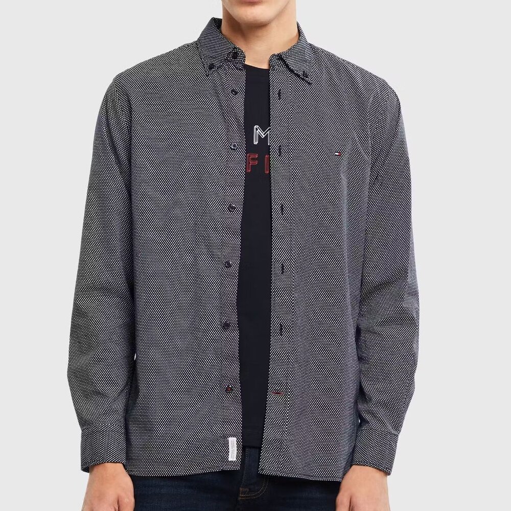 Tommy Hilfiger Men SzL Grey Long Sleeve Button-Up